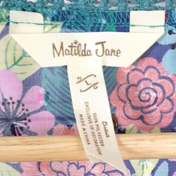 Matilda Jane Womens Floral Tunic Top Green Small Lace Detail Long Sleeve V Neck - Picture 5 of 6